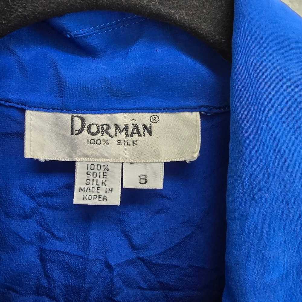 Dorman Vintage Blue 100% Silk Blouse with Shoulde… - image 3