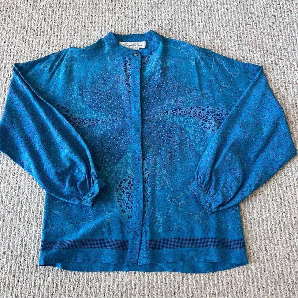 Vintage 100% Silk Button Down Blouse Saks Fifth A… - image 2