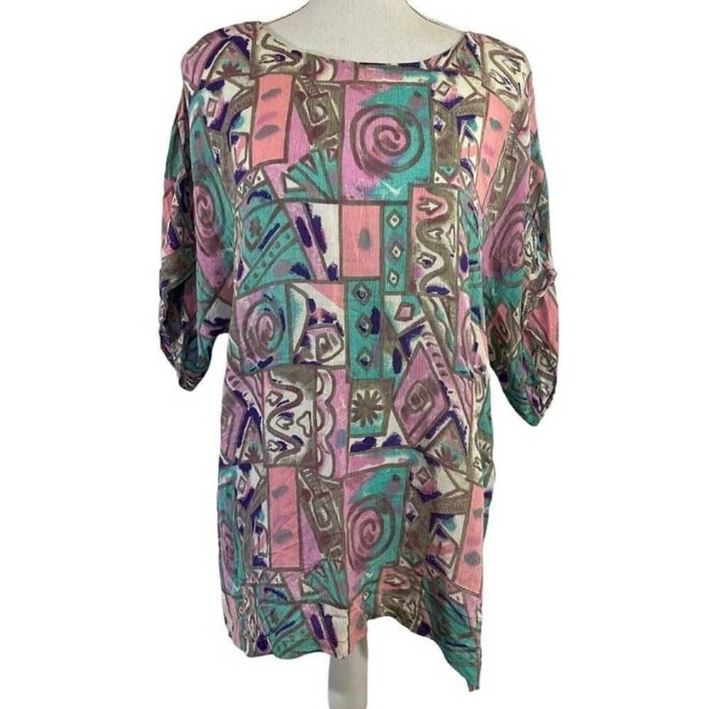 Pastel 80s Vintage Retro All Over Pattern Blouse … - image 1