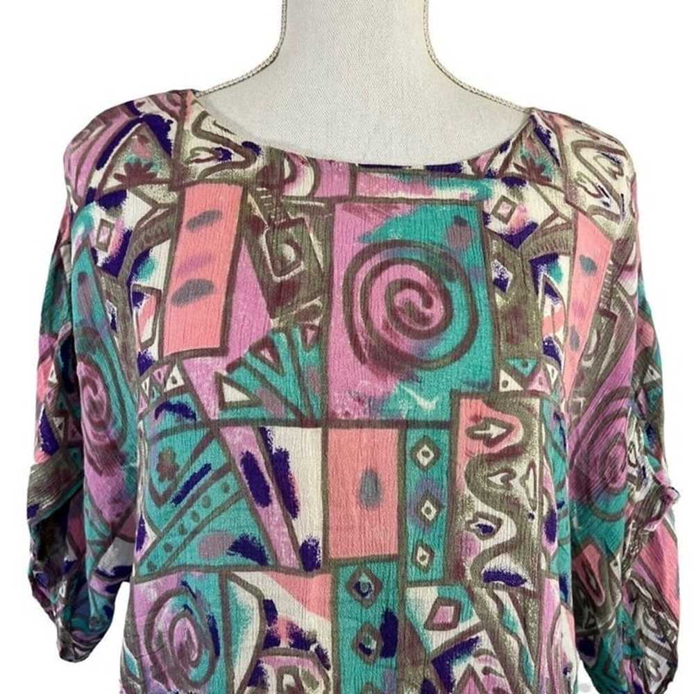 Pastel 80s Vintage Retro All Over Pattern Blouse … - image 2