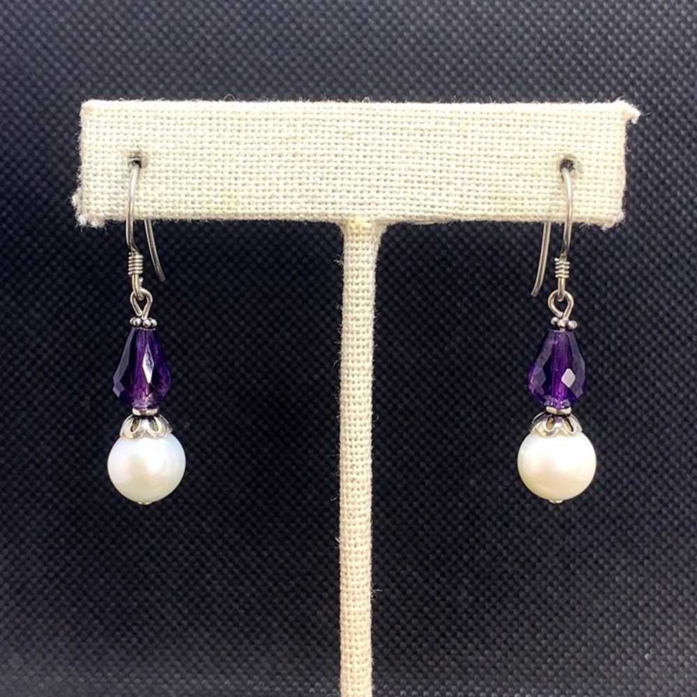 Sterling Silver 925 Freshwater Pearl & Amethyst D… - image 1
