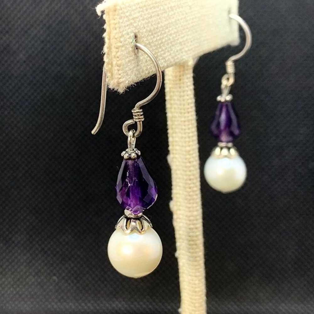 Sterling Silver 925 Freshwater Pearl & Amethyst D… - image 2