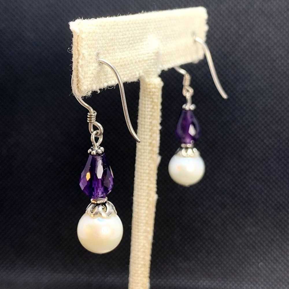 Sterling Silver 925 Freshwater Pearl & Amethyst D… - image 3