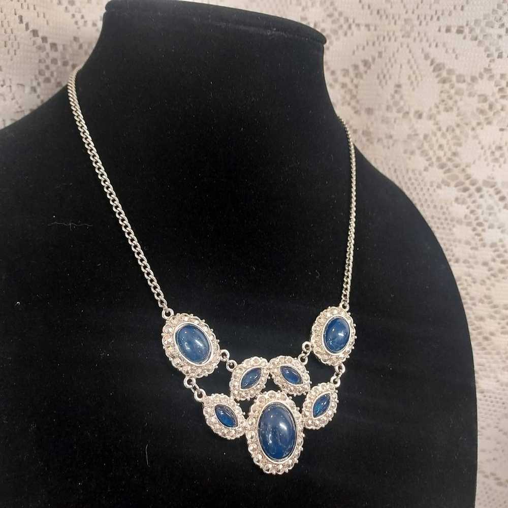 Vintage 1928 Blue and Silver Tone Bib Necklace Co… - image 10