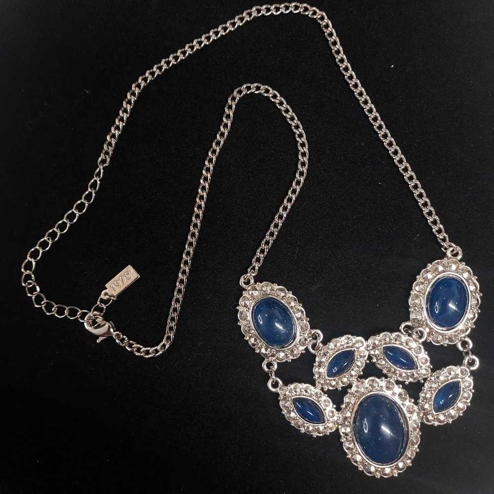 Vintage 1928 Blue and Silver Tone Bib Necklace Co… - image 5