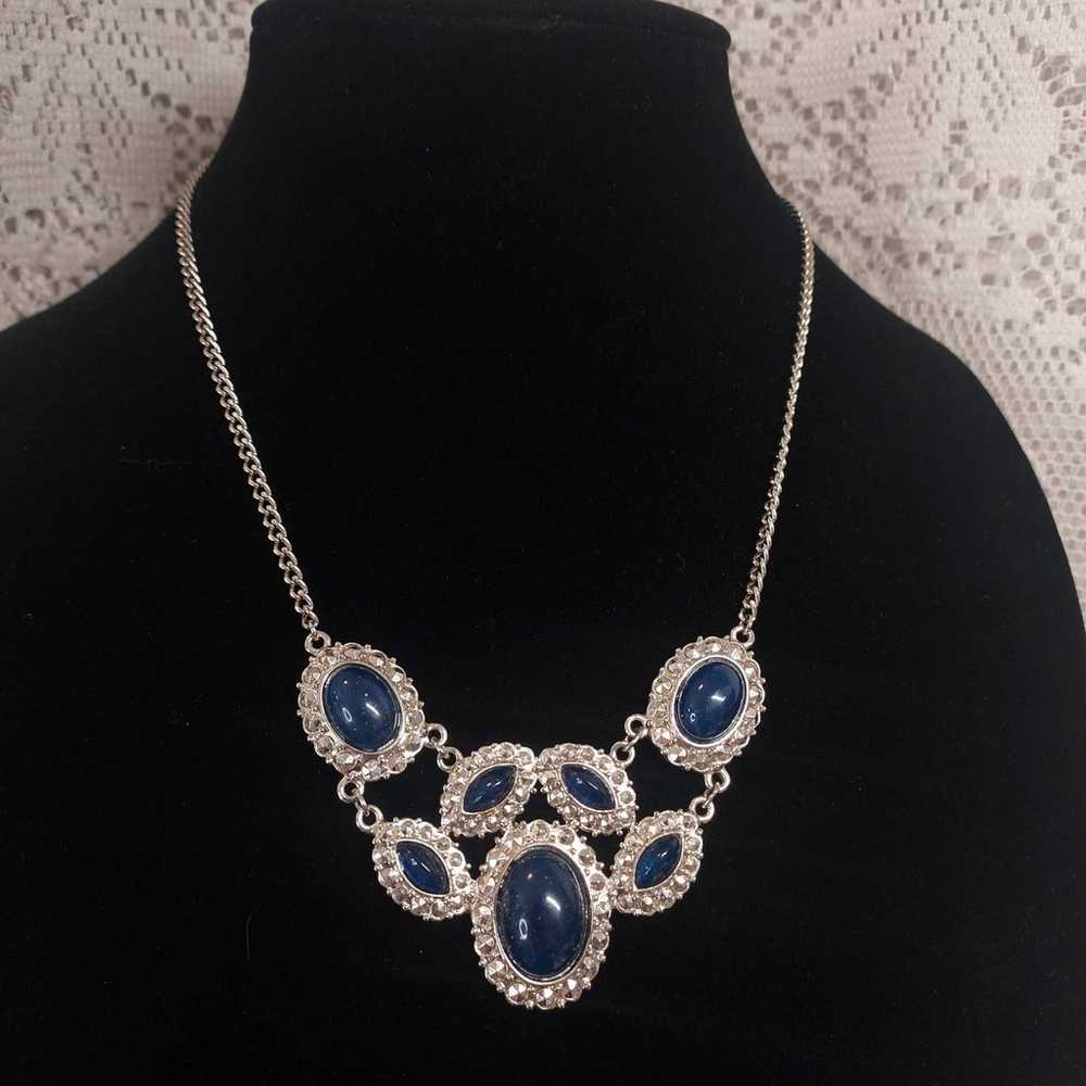 Vintage 1928 Blue and Silver Tone Bib Necklace Co… - image 8
