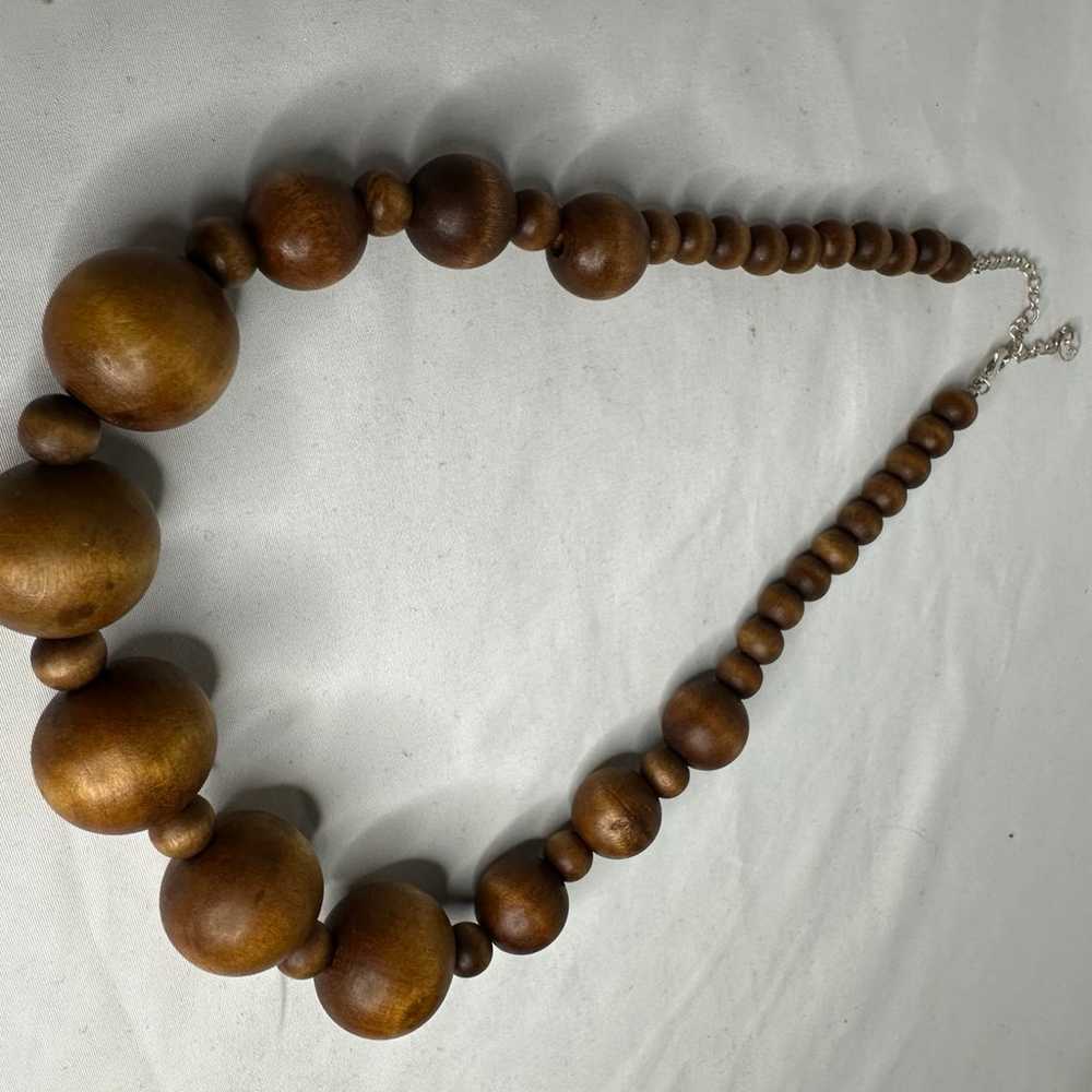 Vintage Chunky Wood Beaded Necklace Boho Statemen… - image 1