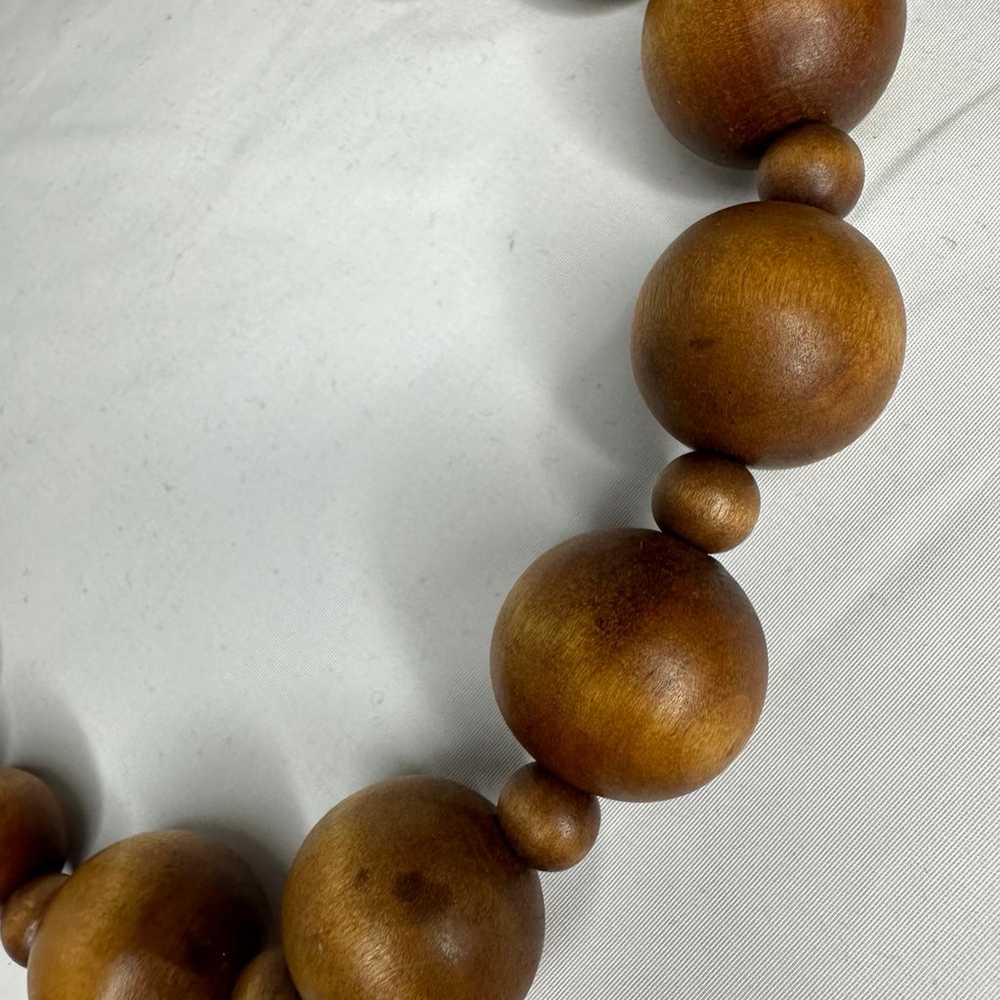 Vintage Chunky Wood Beaded Necklace Boho Statemen… - image 2