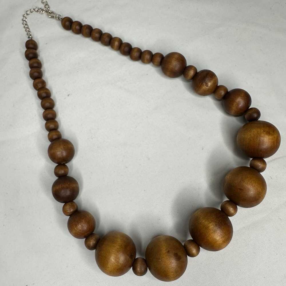 Vintage Chunky Wood Beaded Necklace Boho Statemen… - image 3