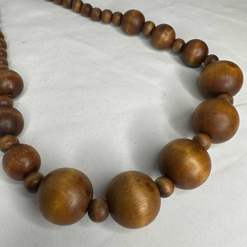 Vintage Chunky Wood Beaded Necklace Boho Statemen… - image 5