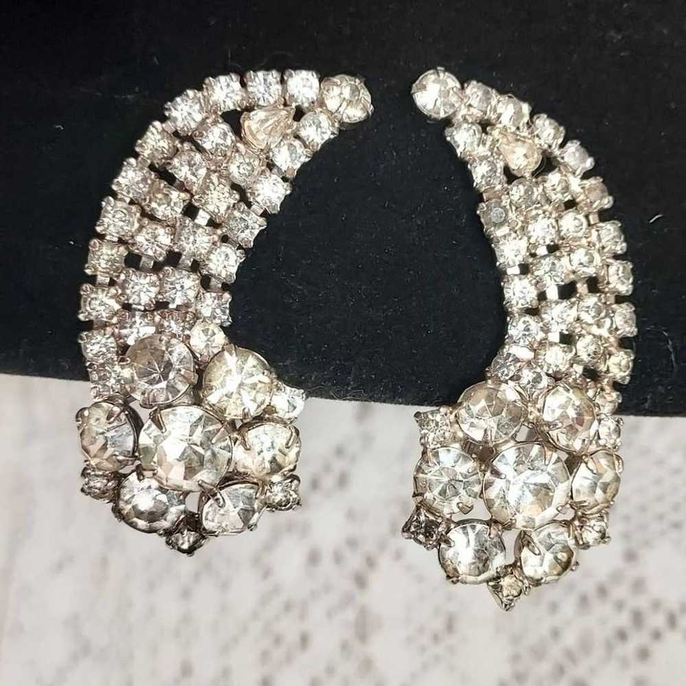 Vintage Rhinestone Clip On Earrings Statement Gli… - image 6