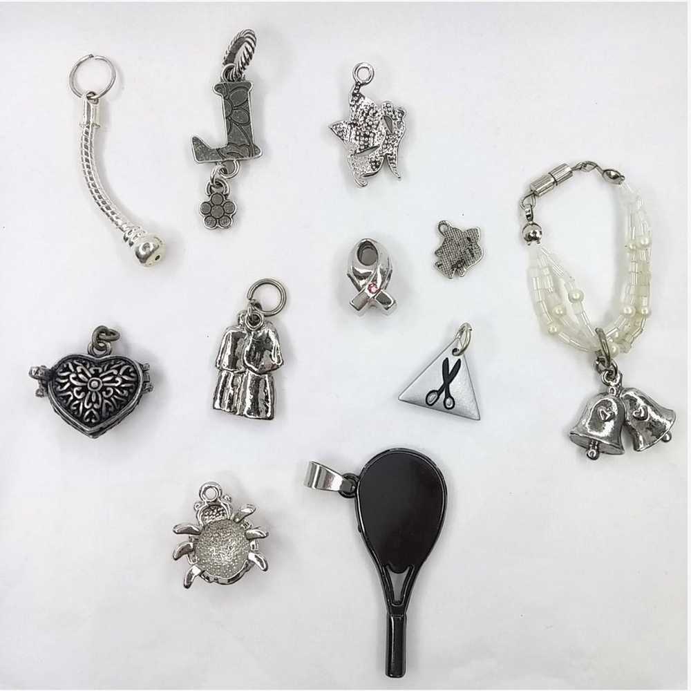 Lot of 11 Silver Tone Charms Pendants Variety Mix… - image 11