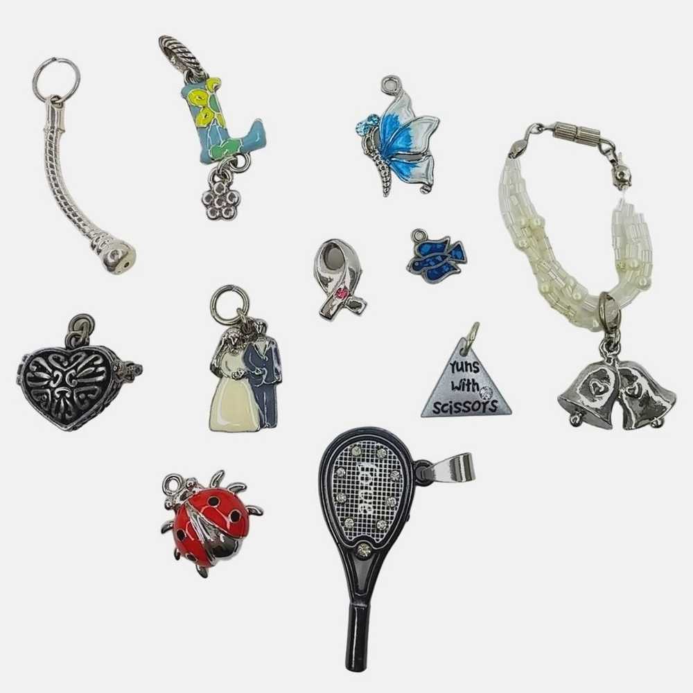 Lot of 11 Silver Tone Charms Pendants Variety Mix… - image 1