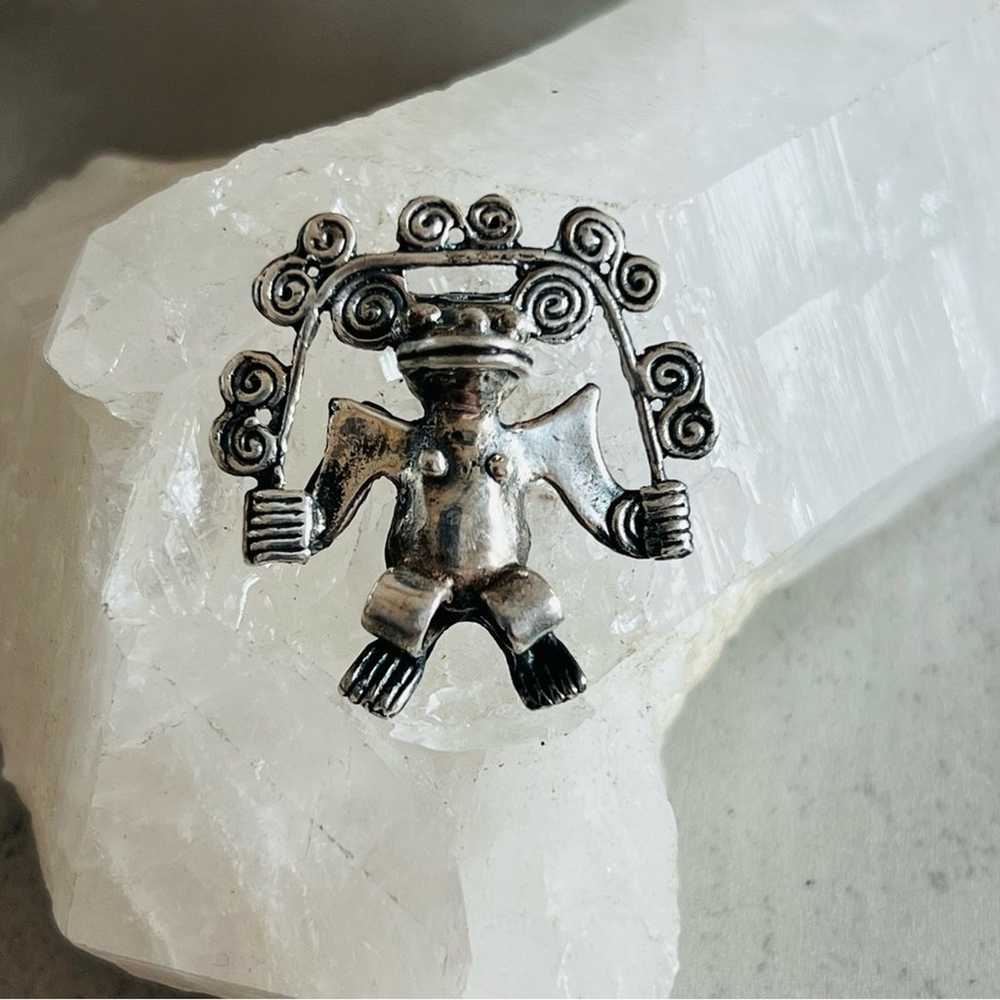 Vintage Sterling Silver Mesoamerican Deity Pendant - image 1