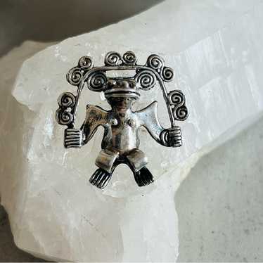 Vintage Sterling Silver Mesoamerican Deity Pendant - image 1
