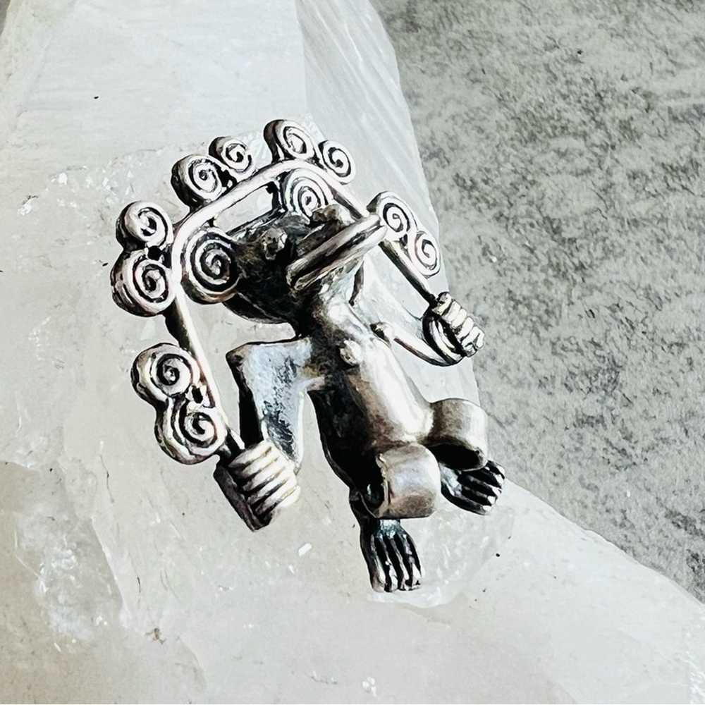 Vintage Sterling Silver Mesoamerican Deity Pendant - image 2