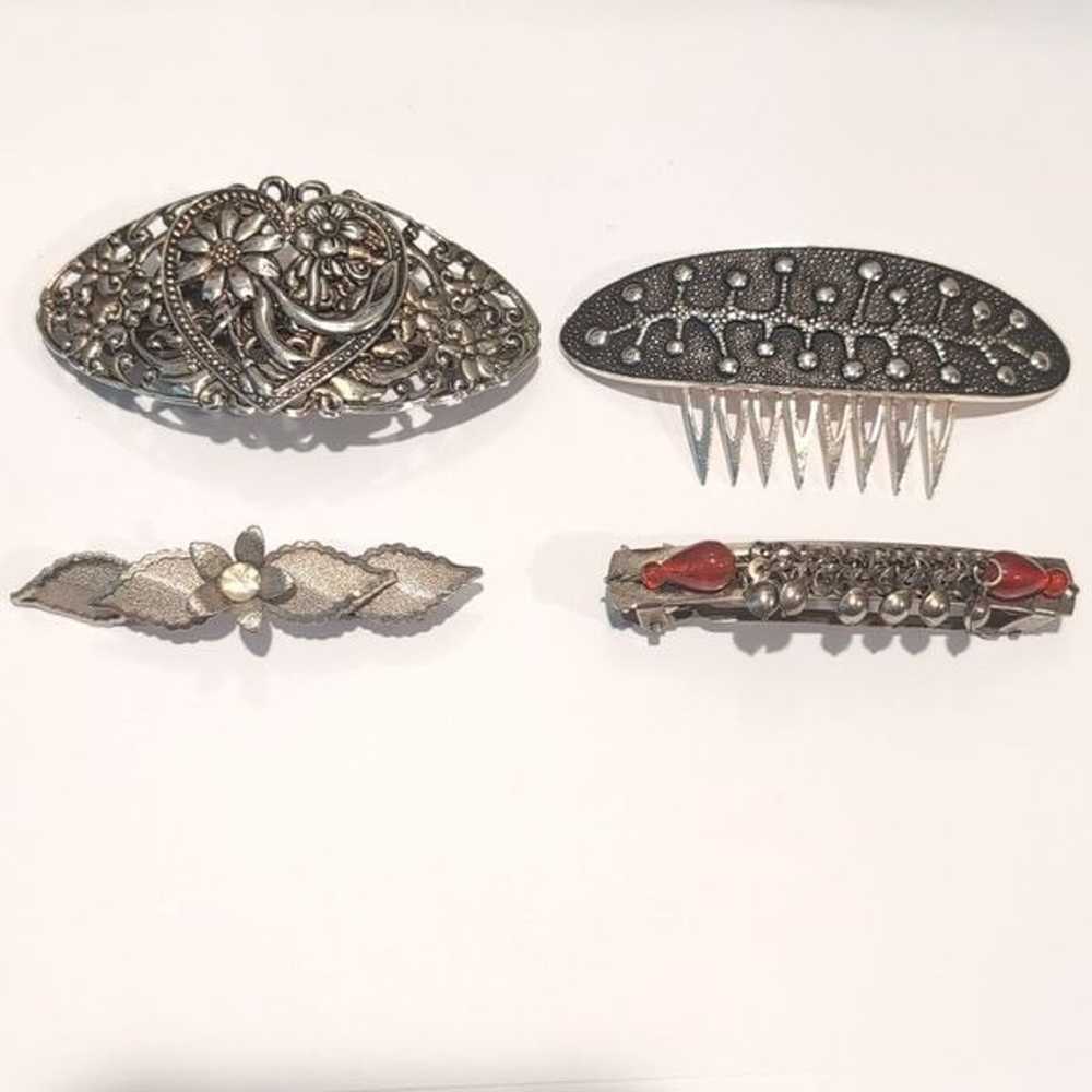 Set of 4 Vintage Silver Hair Clips - image 1