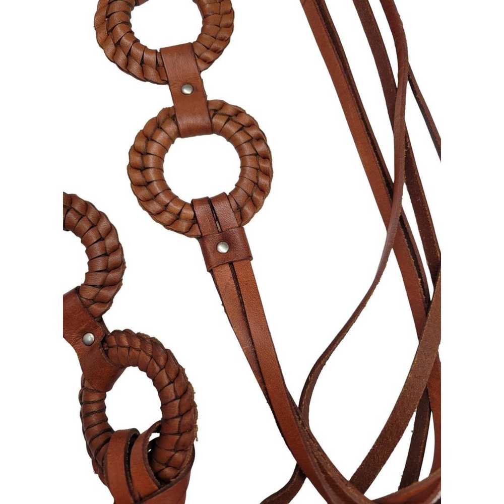 Vintage 70s Brown Braide Leather Hoop Chain  Hipp… - image 10