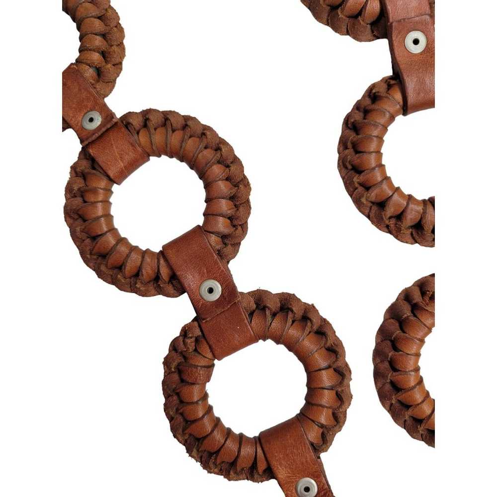 Vintage 70s Brown Braide Leather Hoop Chain  Hipp… - image 11