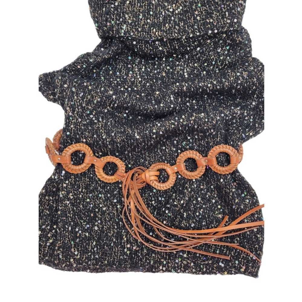 Vintage 70s Brown Braide Leather Hoop Chain  Hipp… - image 1
