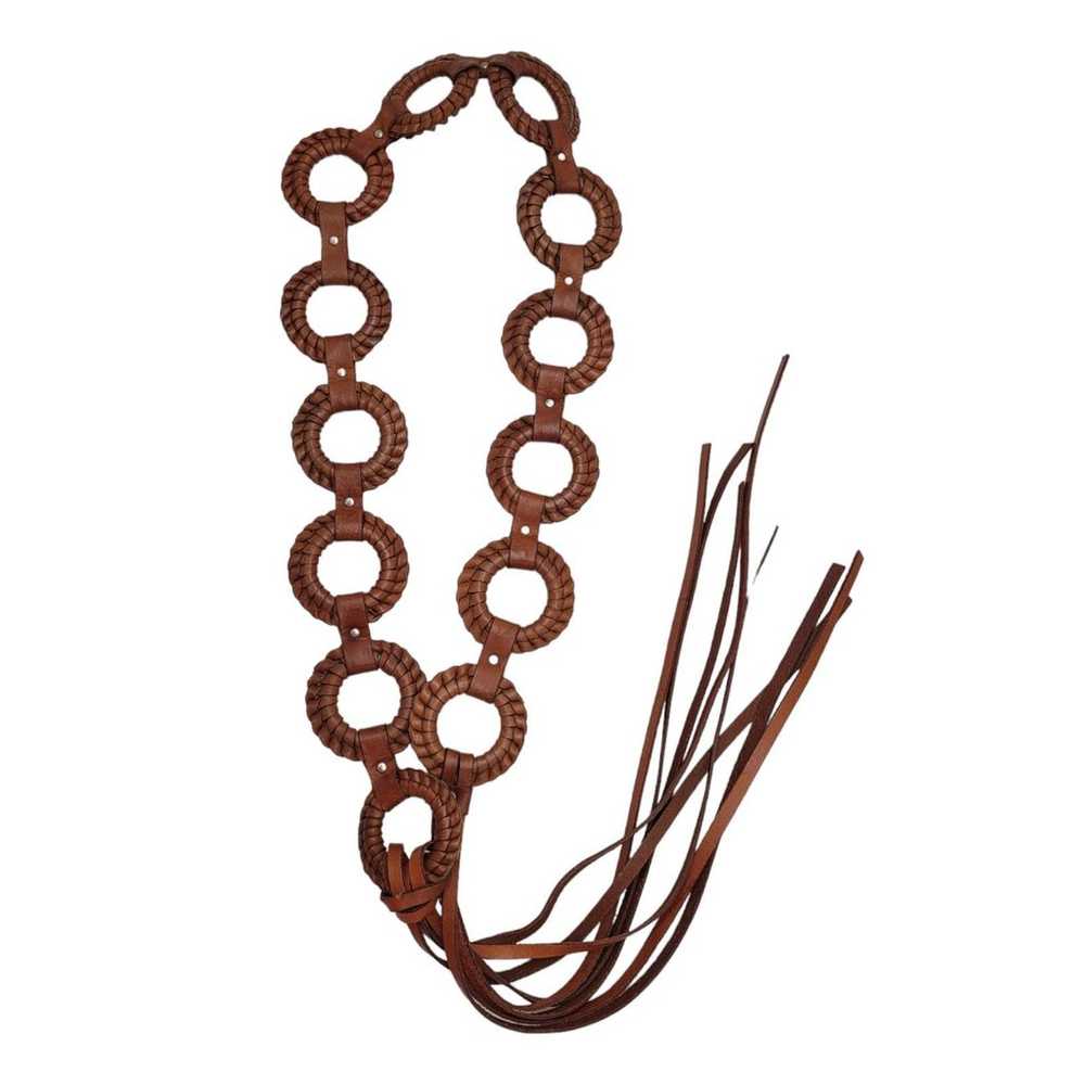 Vintage 70s Brown Braide Leather Hoop Chain  Hipp… - image 3