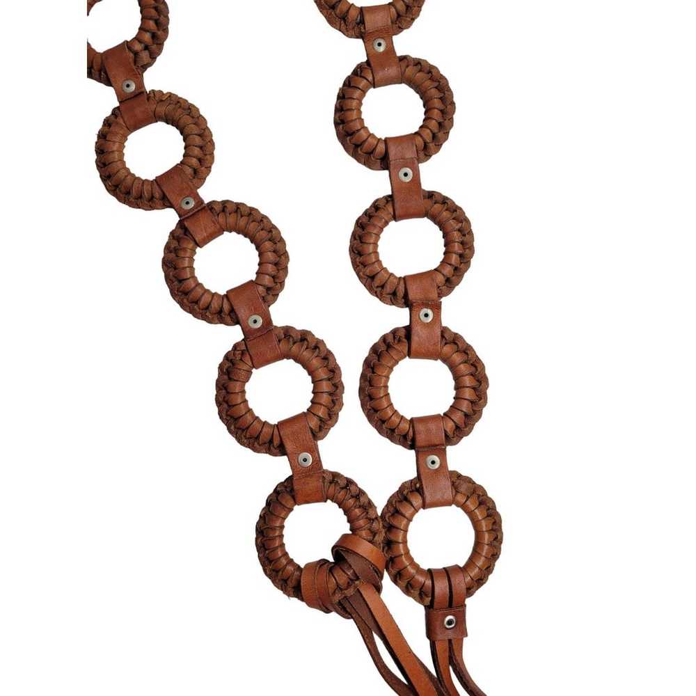 Vintage 70s Brown Braide Leather Hoop Chain  Hipp… - image 4