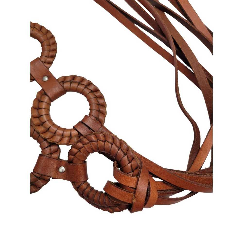 Vintage 70s Brown Braide Leather Hoop Chain  Hipp… - image 8