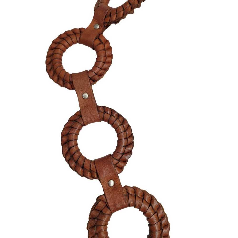 Vintage 70s Brown Braide Leather Hoop Chain  Hipp… - image 9
