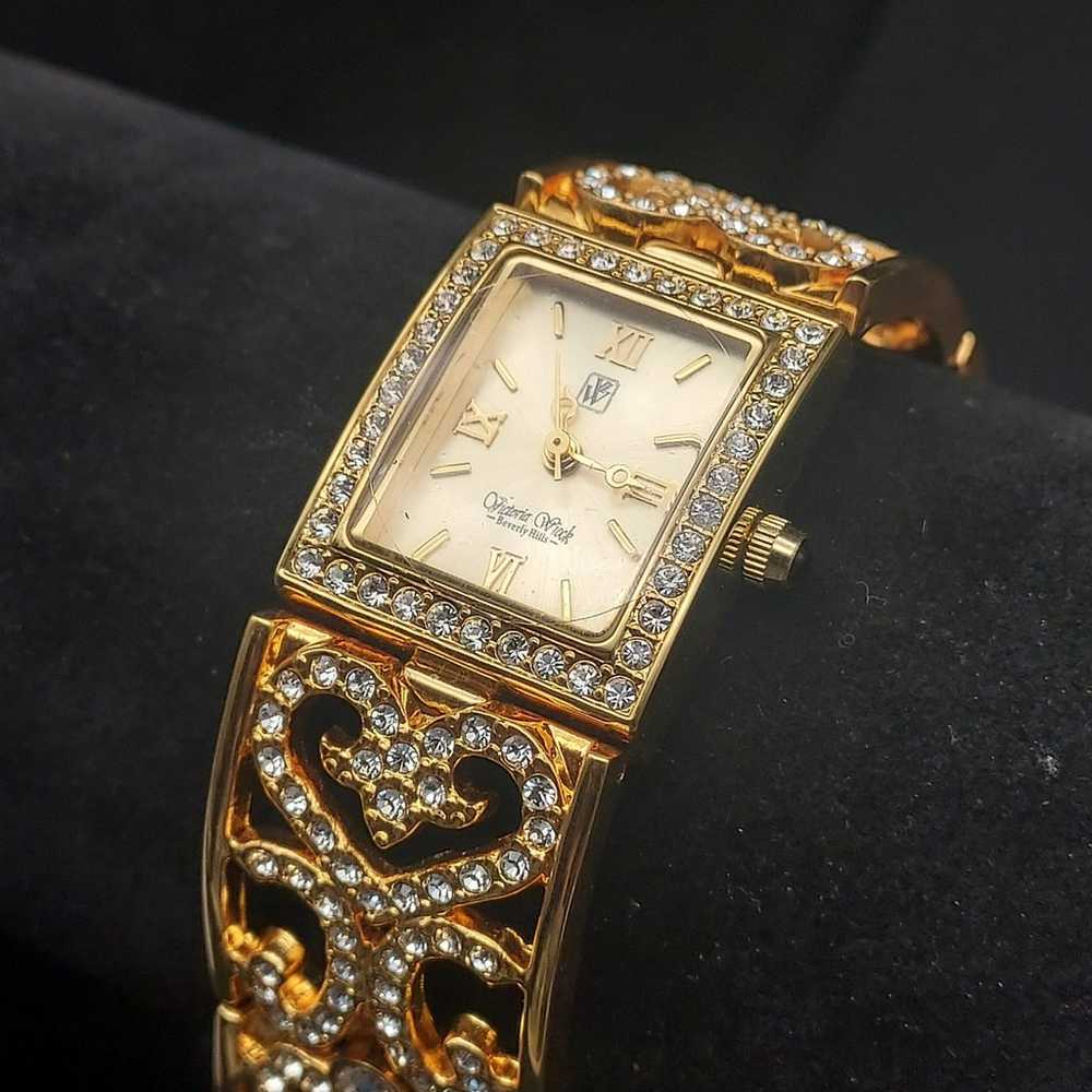 Victoia Wieck Beverly Hills Watch Gold Tone Rhine… - image 1