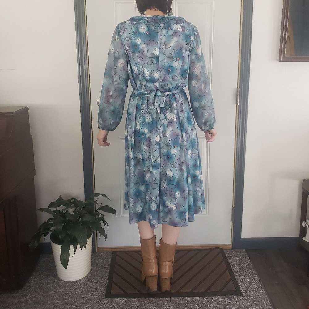 70s Blue Watercolor Floral Midi Dress - image 3