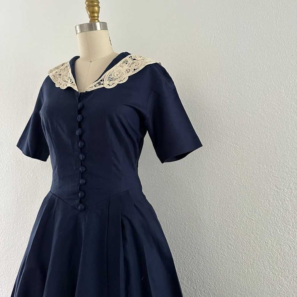 Laura Ashley Navy Sailor Pleated Dress - image 4