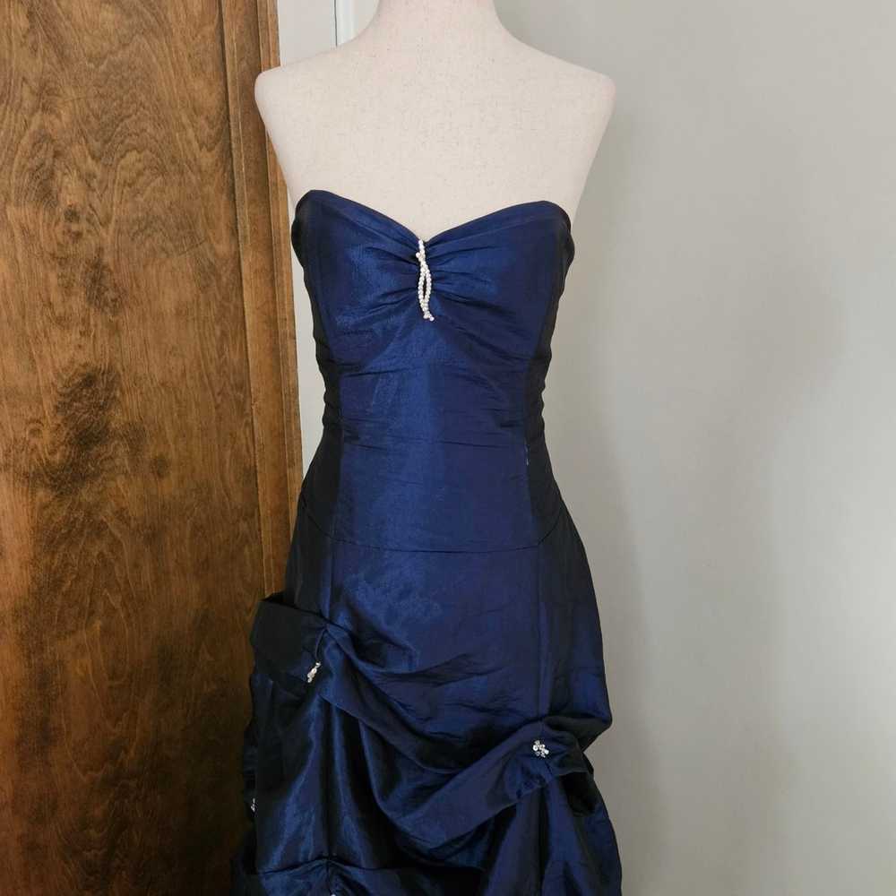 Vintage 90s Iridescent Blue Corset Lace-Up Prom E… - image 2