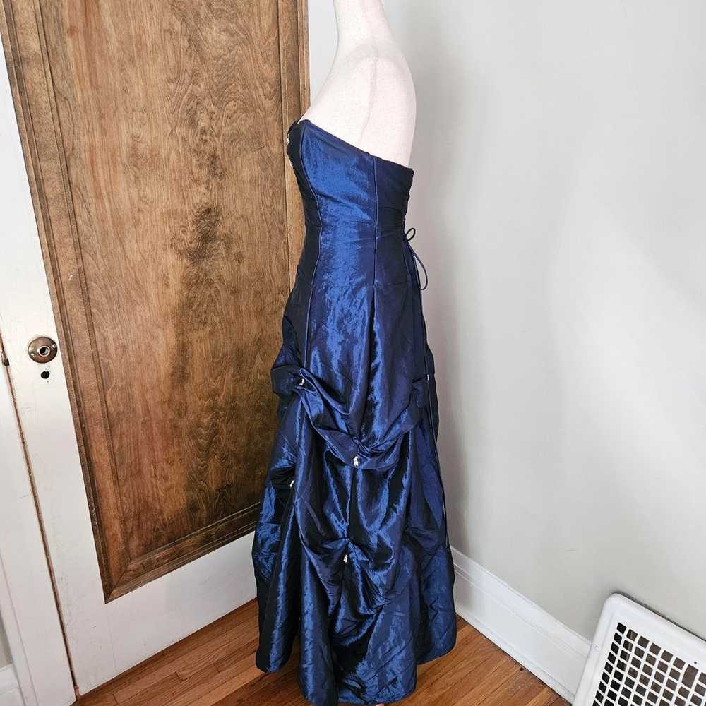 Vintage 90s Iridescent Blue Corset Lace-Up Prom E… - image 6