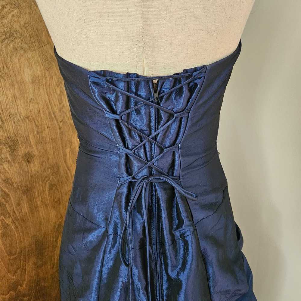 Vintage 90s Iridescent Blue Corset Lace-Up Prom E… - image 7