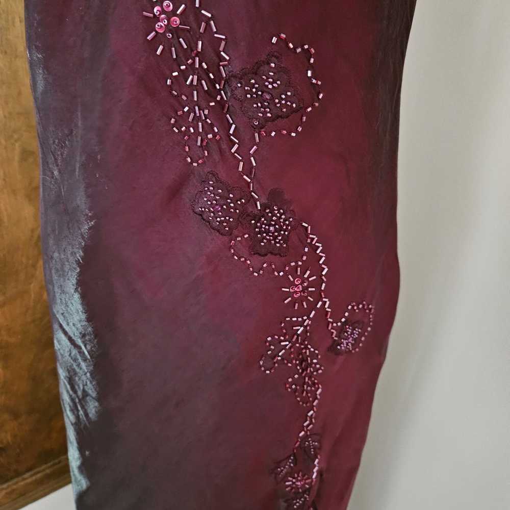 Iridescent Beaded Burgundy Prom Floral Red Long P… - image 3