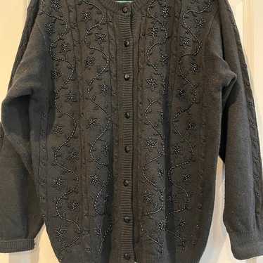 Jaclyn Smith Vintage Black Beaded Sweater Size La… - image 1