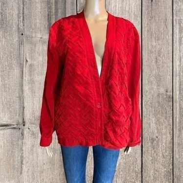 Vintage 90s Three Flaggs Button Cardigan Red - image 1