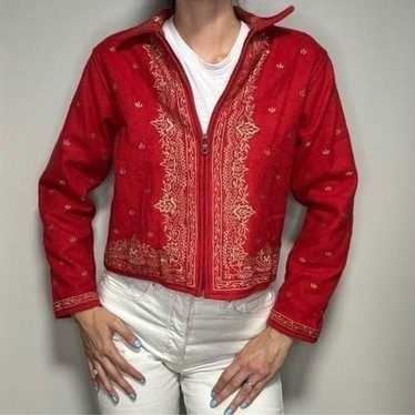 Vintage New Directions 80's Red Embroidered Wool … - image 1