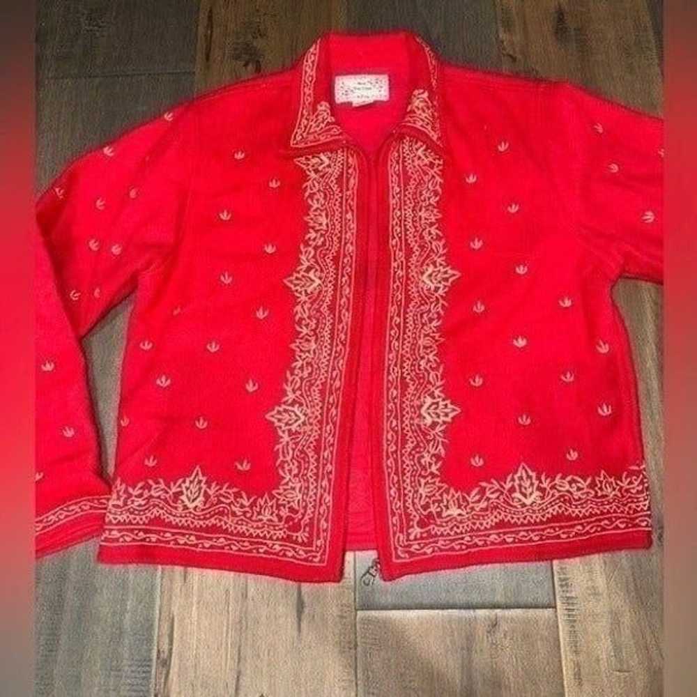 Vintage New Directions 80's Red Embroidered Wool … - image 5