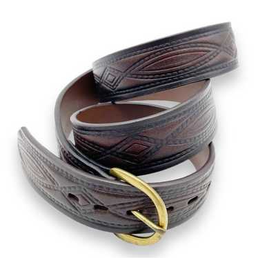 Vintage Wrangler Belt Dark Brown Tooled Leather We