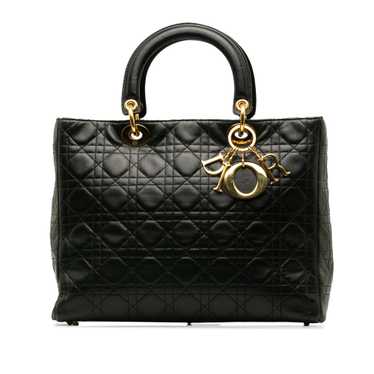 Black Dior Large Lambskin Cannage Lady Dior Satch… - image 1