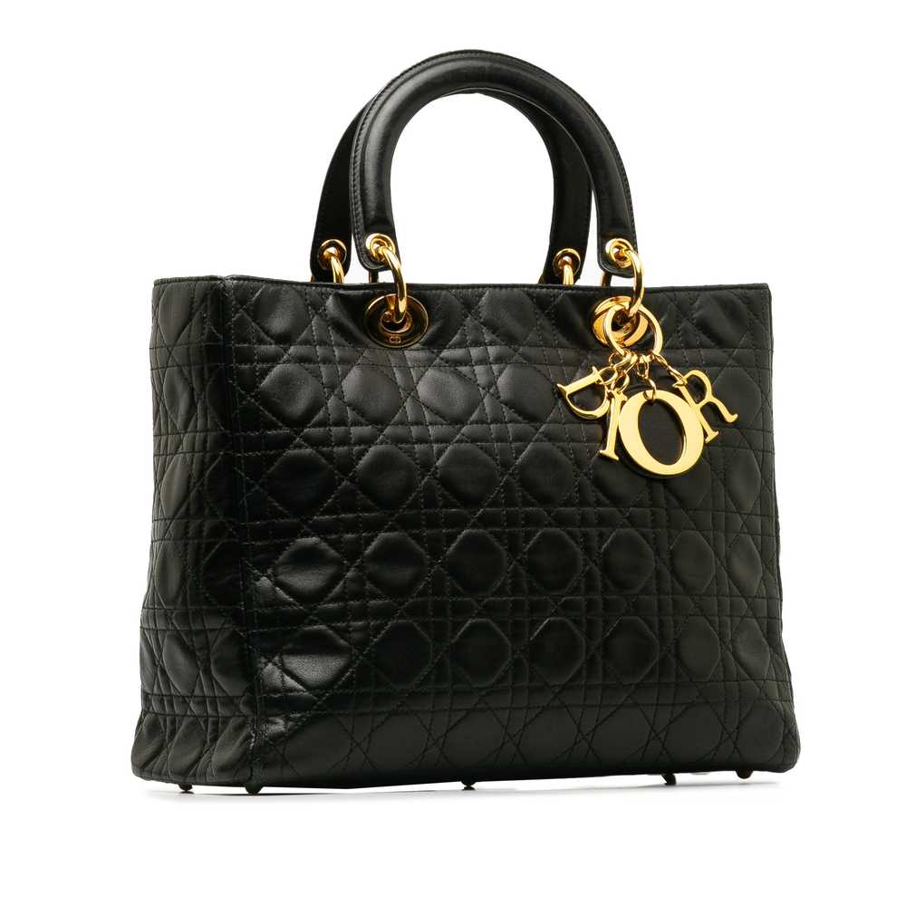Black Dior Large Lambskin Cannage Lady Dior Satch… - image 2
