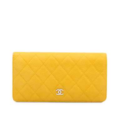 Yellow Chanel CC Quilted Caviar Long Wallet