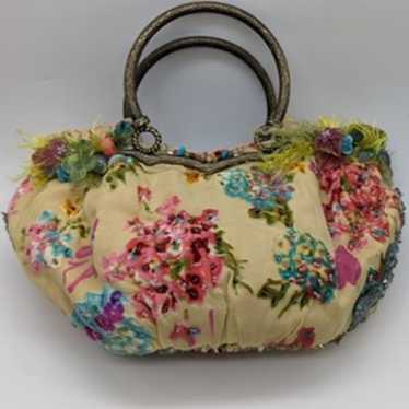 Rare Mary Frances Beaded Handbag Cream Floral Des… - image 1