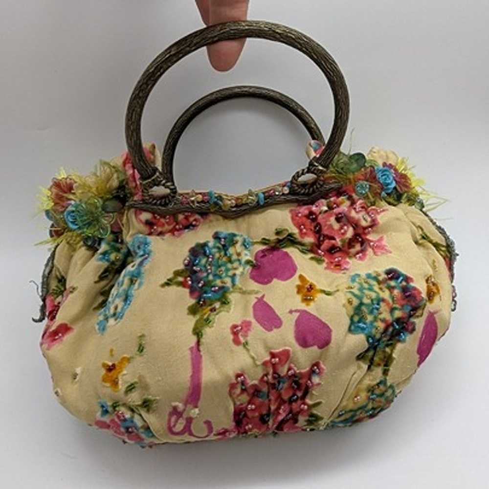 Rare Mary Frances Beaded Handbag Cream Floral Des… - image 2