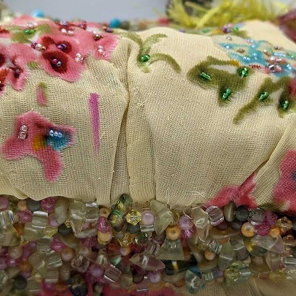 Rare Mary Frances Beaded Handbag Cream Floral Des… - image 5
