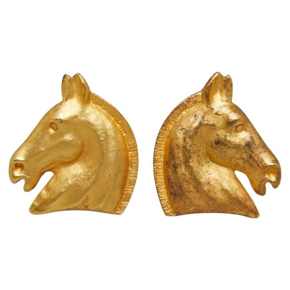 Hermes Hermes Horse Head Earrings, Gold Plated, W… - image 1