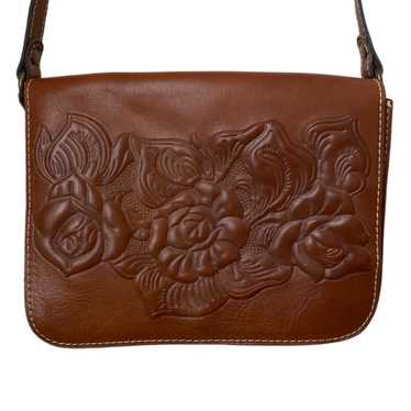 Patricia Nash Brown Italian Leather Embossed Flor… - image 1