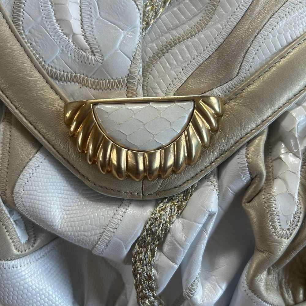 Vintage SHARIF Leather White/Gold Flap Evening Bag - image 2