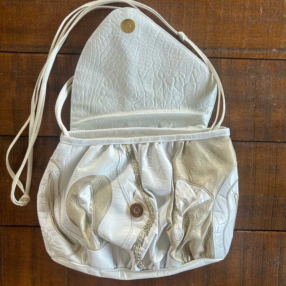 Vintage SHARIF Leather White/Gold Flap Evening Bag - image 3